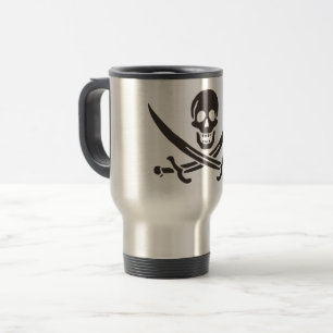 Taza De Viaje Espadas de cráneo de obsidiana Bandera pirata de C