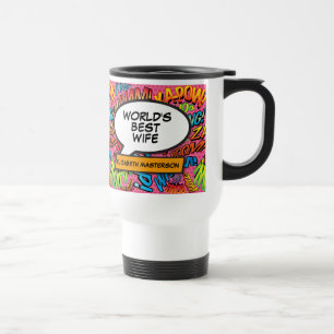 Taza De Viaje Esposa Divertida Arte Pop Comic Retro Moderno Rosa