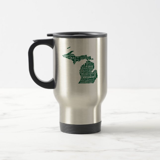 Taza De Viaje Estado Verde de las ciudades de Michigan (Izquierda)