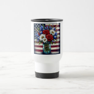 Taza De Viaje Estados Unidos patriótico, florido y afligido