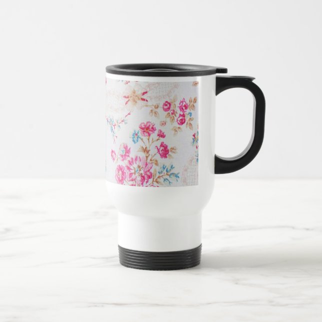 Taza De Viaje Estampado de flores azul rosado femenino elegante (Derecha)