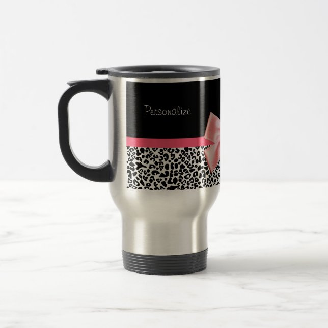 Taza De Viaje Estampado leopardo de moda y cinta rosada con (Izquierda)