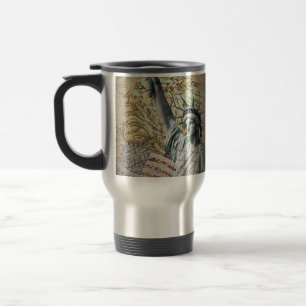 Taza De Viaje Estatua patriótica de Nueva York de las escritura