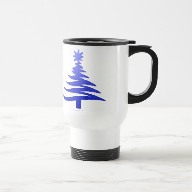 Taza De Viaje Esténcil de árbol de navidad azul de cobalto (Derecha)