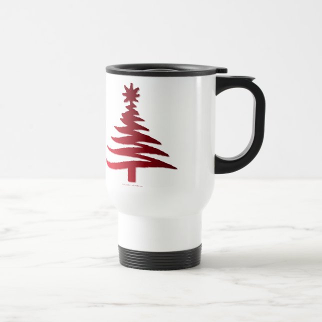 Taza De Viaje Esténcil moderno de árbol de Navidad Imprimir rojo (Derecha)
