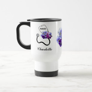 Taza De Viaje Estetoscopio Floral de Pensamiento Azul Doctor Enf