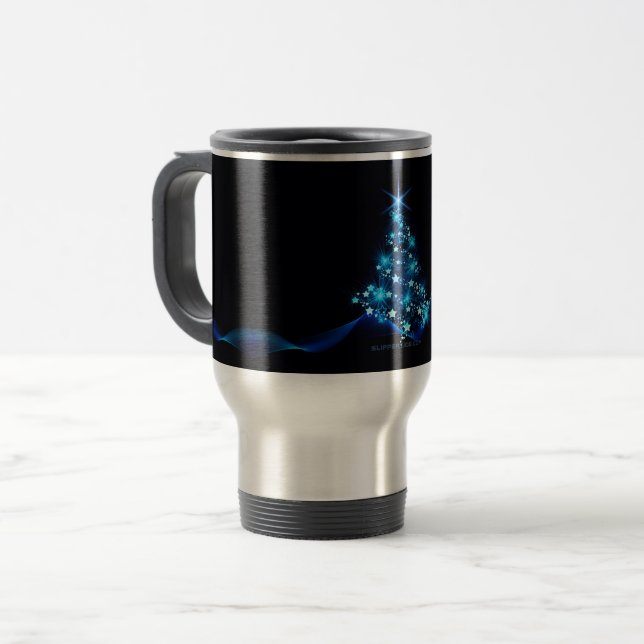 Taza De Viaje estilizado árbol de Navidad SlipperyJoe azul brill (Anverso izquierdo)