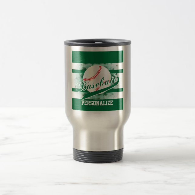 Taza De Viaje Estilo retro verde oscuro del béisbol (Centro)