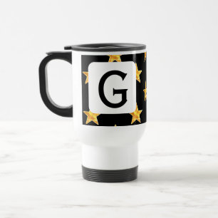 Taza De Viaje Estrella cualquier monograma negro amarillo inicia