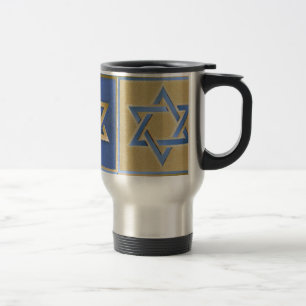 Taza De Viaje Estrella de David Judaica Metal Dorado Azul
