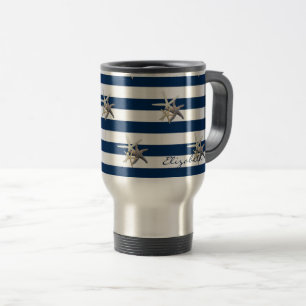 Taza De Viaje Estrella de Mar Adorable, Rayas Azul Marino - Pers