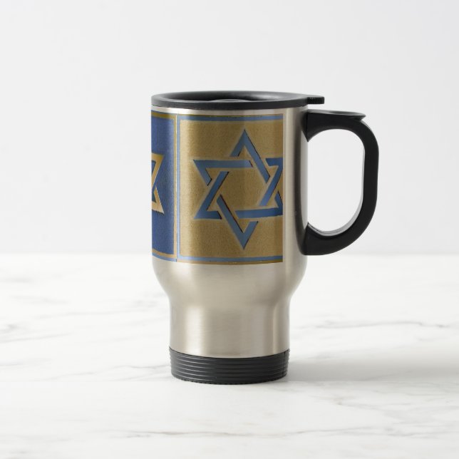 Taza De Viaje Estrella Judaica De David Metalizado Gold Blue (Derecha)