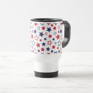 Taza De Viaje Estrellas Rojas y Azules, 4 de Julio, Fondo Blanco