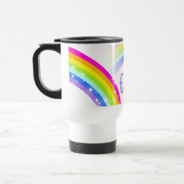Taza De Viaje Estrellas violetas del arco iris y nombre de costu
