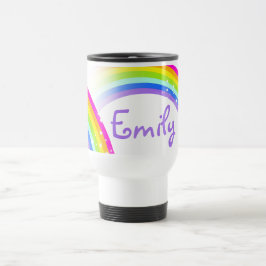 Taza De Viaje Estrellas violetas del arco iris y nombre de costu