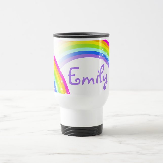 Taza De Viaje Estrellas violetas del arco iris y nombre de costu (Centro)