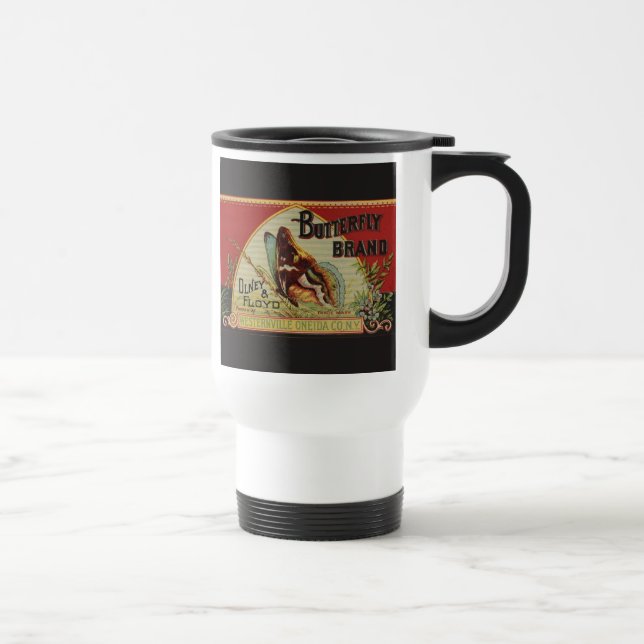 Taza De Viaje Etiqueta de publicidad de antigüedades de mariposa (Derecha)