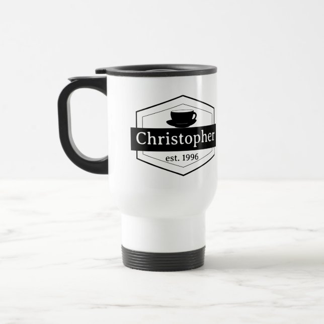 Taza De Viaje Etiqueta negra personalizada (Izquierda)