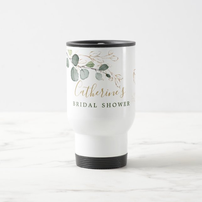Taza De Viaje Eucalyptus Leaves Gold Floral, tu nombre café C (Centro)