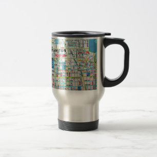 Taza De Viaje EVANSTON, mapa del vintage de IL