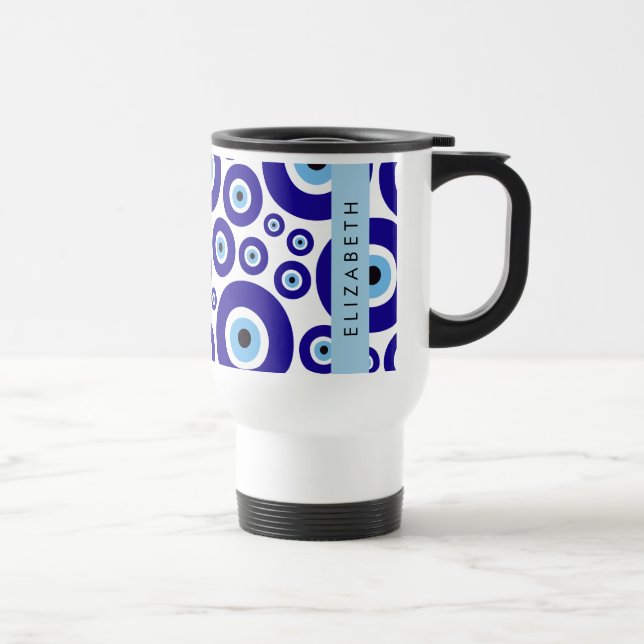 Taza De Viaje Evil Eye, Greek Eye, Turkish Eye, Mati, Your Name (Derecha)