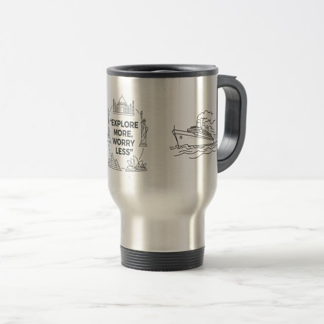 Taza De Viaje Explore More Worry Less Tumbler–Minimal Adventure (Anverso derecho)