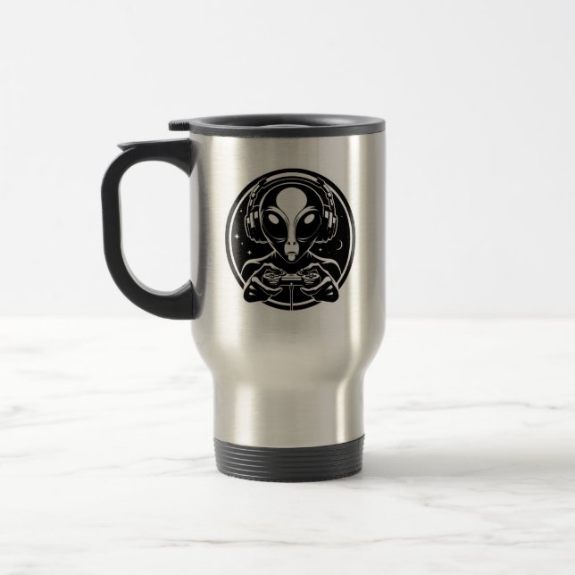Taza De Viaje Extraterrestres Alien Gamer con audífonos (Izquierda)