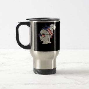 Taza De Viaje Fall Y'all Messy Bun Women Bandera de Estados Unid