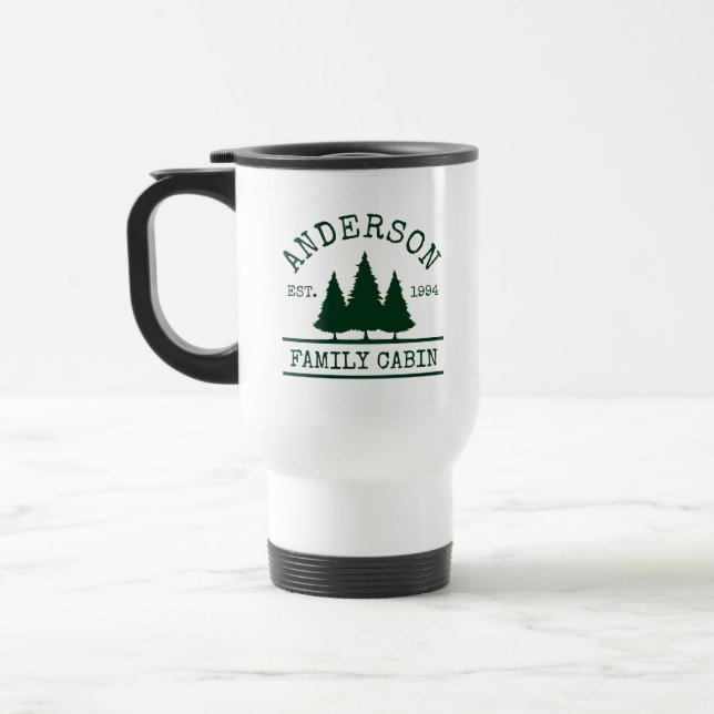 Taza De Viaje Familia Cabina Nombre Árboles Pinos Verdes (Izquierda)