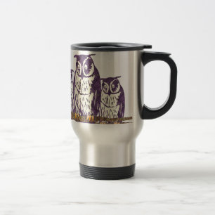 Taza De Viaje Familia de búhos geométricos con estilo morado