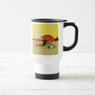 Taza De Viaje Famoso paraguas de playa vintage novios