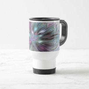 Taza De Viaje Fantasía abstracta moderna y colorida de flor frac