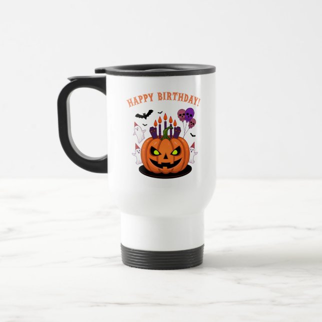 Taza De Viaje Fantasma Halloween B-day Tartas de calabaza y fant (Izquierda)