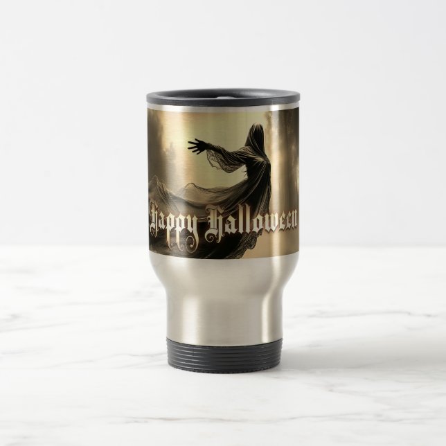 Taza De Viaje Fantasma negra en Hellscape - Halloween (Centro)