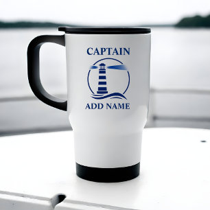 Taza De Viaje Faro náutico con nombre de capitán o barco