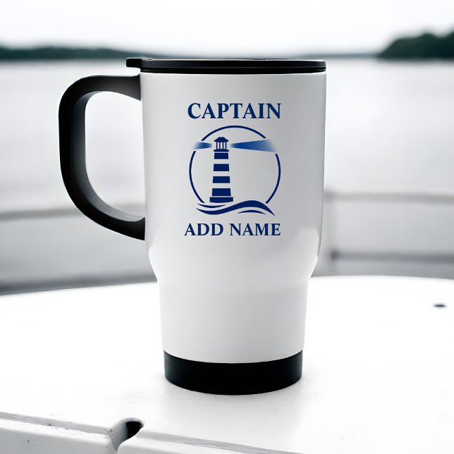 Taza De Viaje Faro náutico con nombre de capitán o barco (Subido por el creador)
