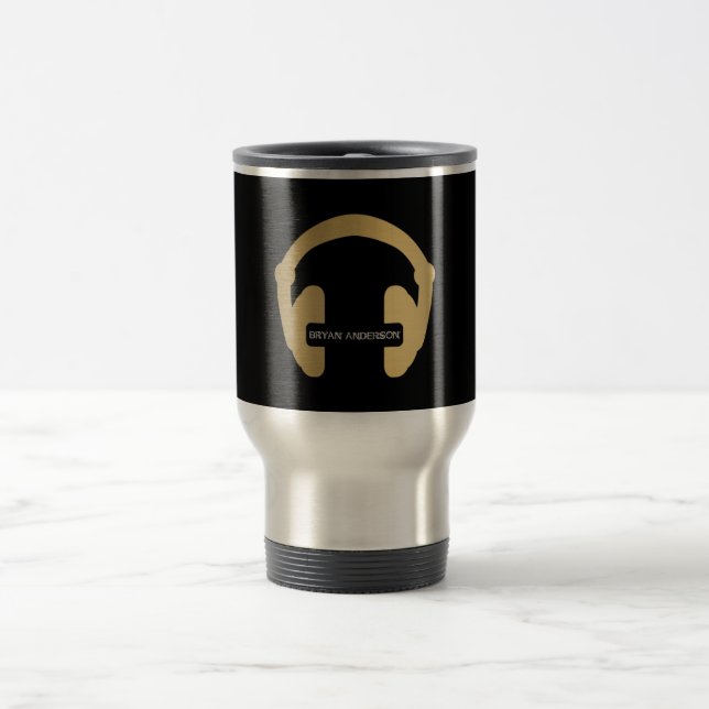 Taza De Viaje Faux Gold Headphone DJ Mug (Centro)