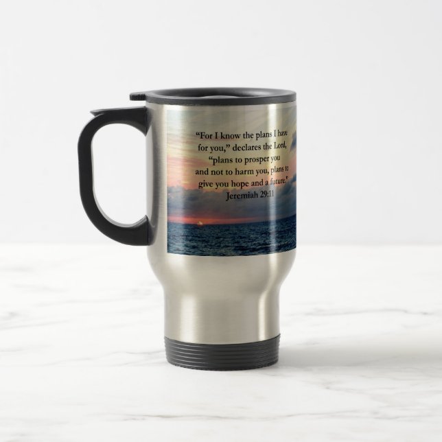 TAZA DE VIAJE FE EN JEREMIAH 29:11 SUNRISE VERSE (Izquierda)