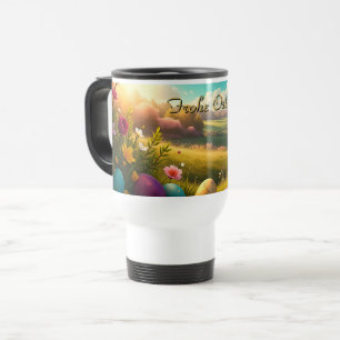 Taza De Viaje Felices Pascuas en un paisaje primaveral