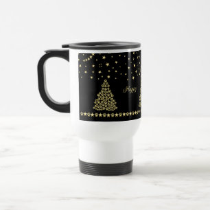 Taza De Viaje Felices Pawlidays, árbol de navidad Gold brillante