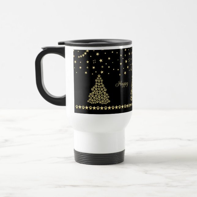 Taza De Viaje Felices Pawlidays, árbol de navidad Gold brillante (Izquierda)