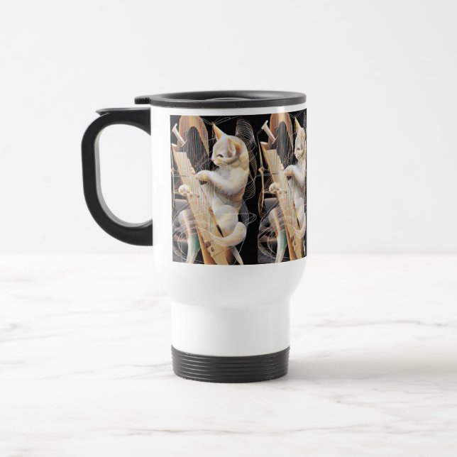 Taza De Viaje Feline Harmony – Surreal Cat Art (Izquierda)