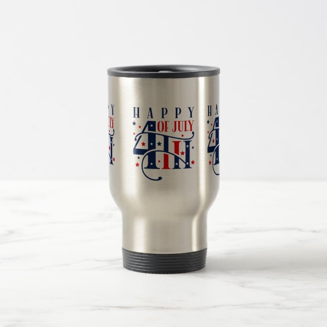 Taza De Viaje Feliz 4 de julio Blanco Rojo y Azul (Centro)