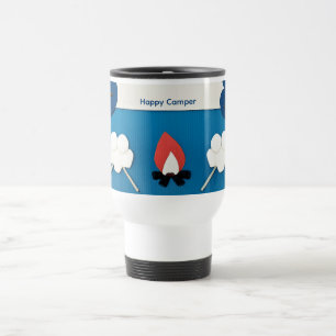Taza De Viaje Feliz Campista Texto Personalizado con Fuego y Mal