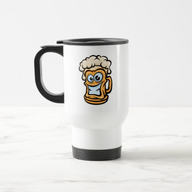 Taza De Viaje Feliz Cerveza Mug, Ilustracion divertido (Izquierda)