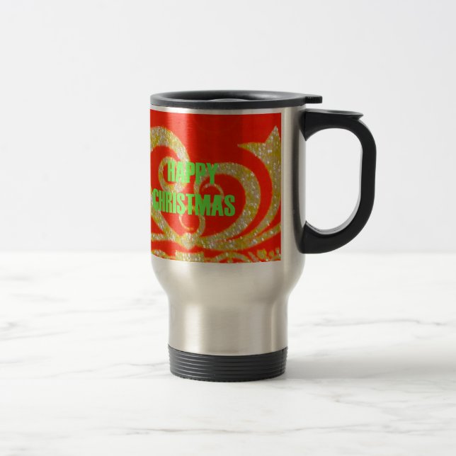 Taza De Viaje Feliz Colección de Navidades Rojo y Oro. (Derecha)