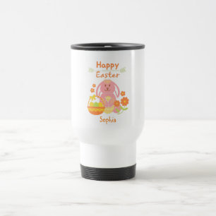 Taza De Viaje Feliz Conejo Rosa de Pascua y Flores