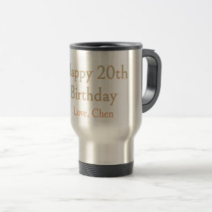 Taza De Viaje feliz cumpleaños 20 verde naranja pastel nombre fe