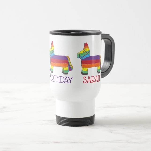 Taza De Viaje Feliz cumpleaños: Piñata personalizada de burro ar (Anverso derecho)