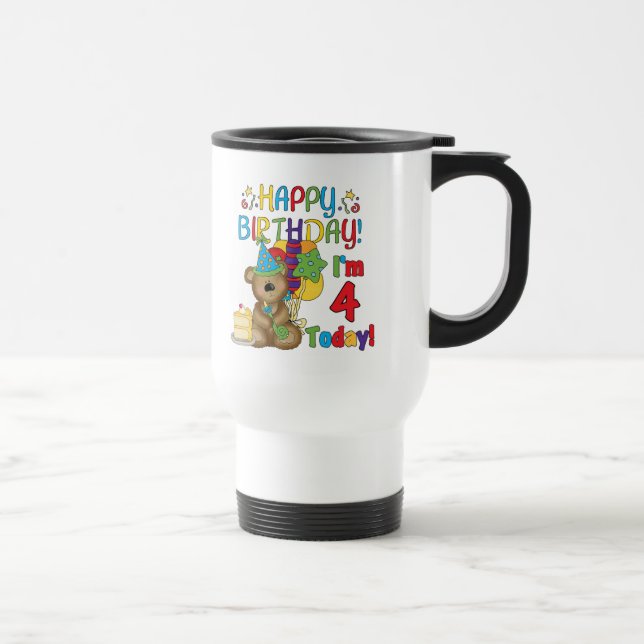 Taza De Viaje Feliz cumpleaños Teddy Bear 4ª camisetas y regalos (Derecha)
